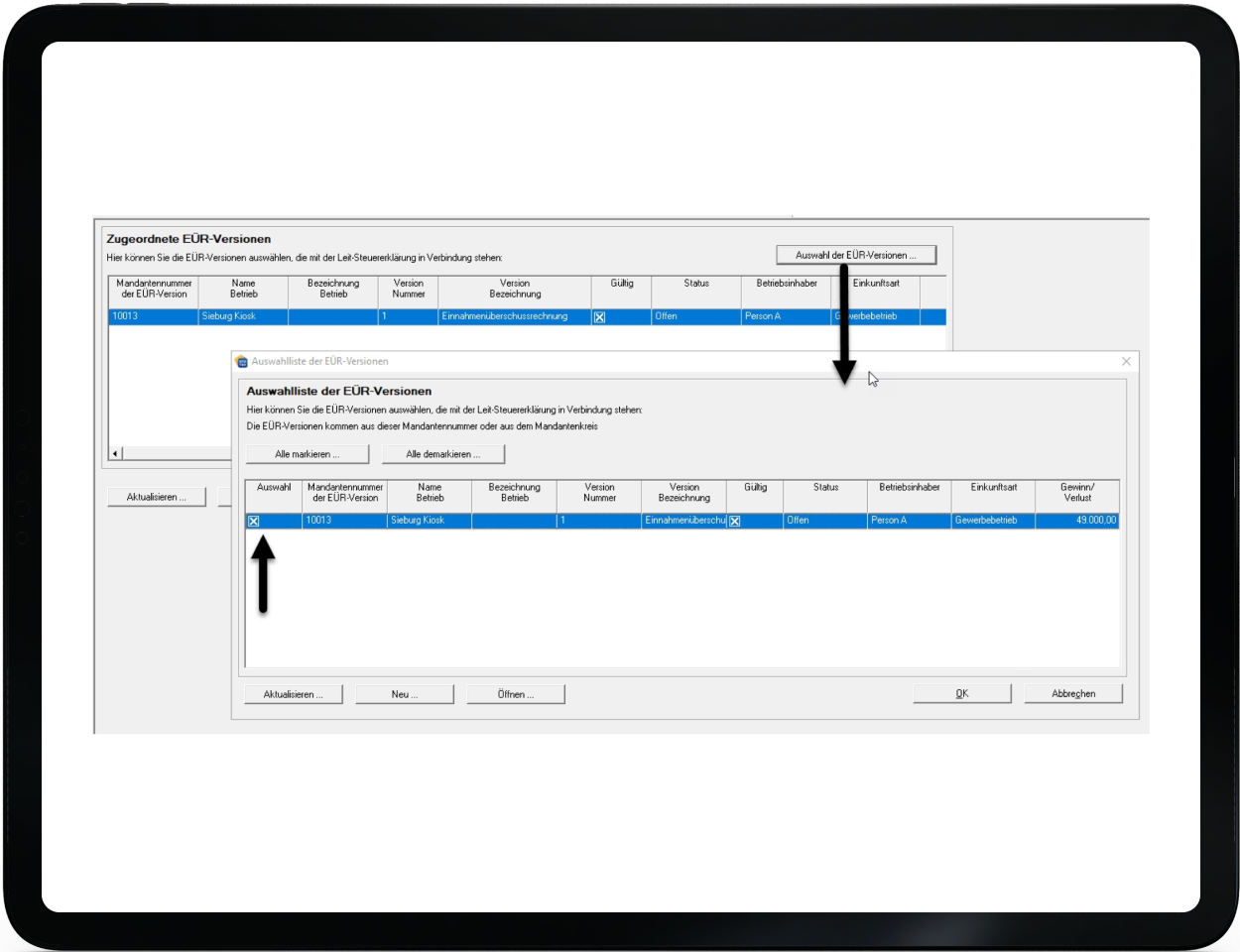 Screenshot: EÜR erstellen