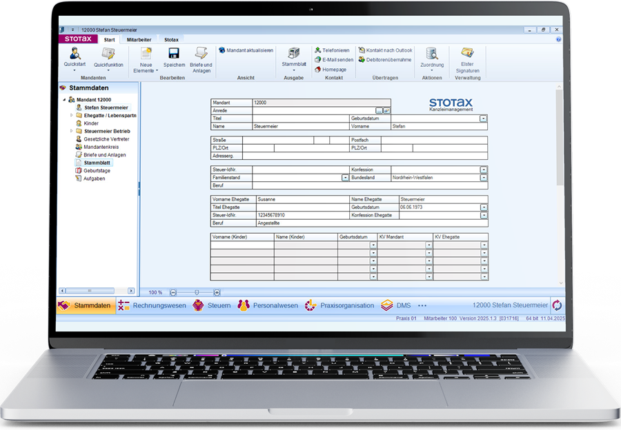 Screenshot: Viele integrierte Funktionen in Stotax Betrieb
