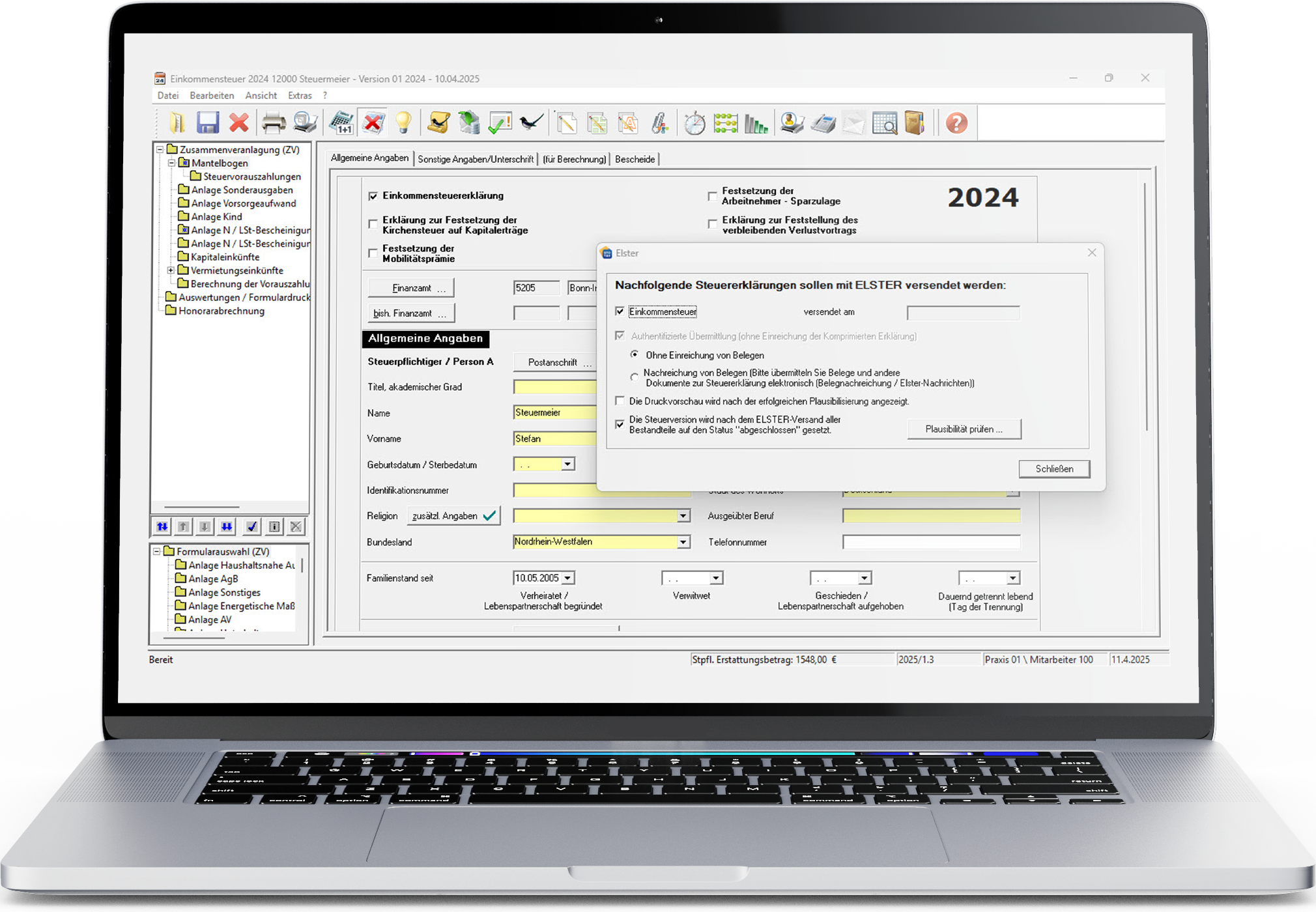 Screenshot: Stotax zu Elster-Schnittstelle