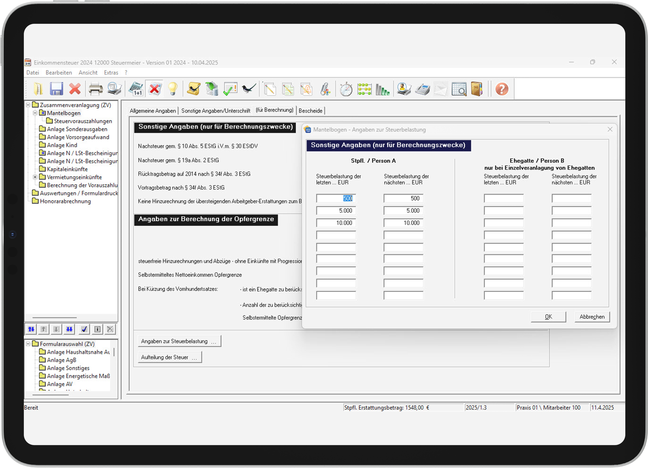 Screenshot: Optimierungstools und Berechnungsmodelle