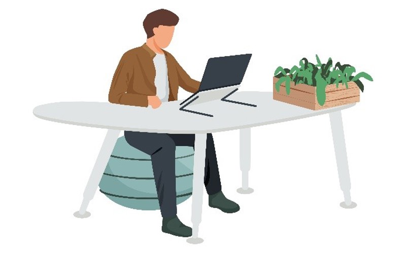  Ruhige Arbeitssituation mit Laptop am Tisch und dekorativer Pflanze im Innenraum.